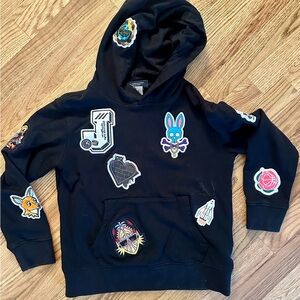 Psycho Bunny Black Kids Hoodie with Colorful Patches